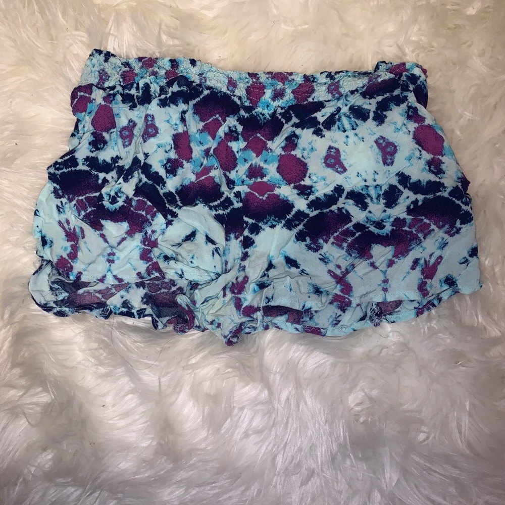 Blue and Purple High Waist Tie Dye Festival Shorts